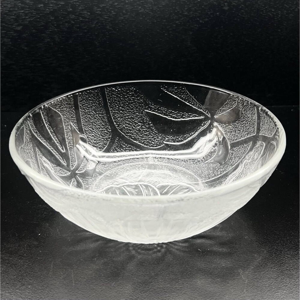 KIG Indonesia ~6.25” Salad/Fruit Bowl ~ Etched Frosted~ Hibiscus/Poppies Design